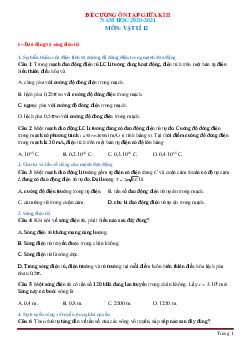 Đề cương ôn tập môn Lý 12 giữa học kỳ 2 năm học 2020-2021