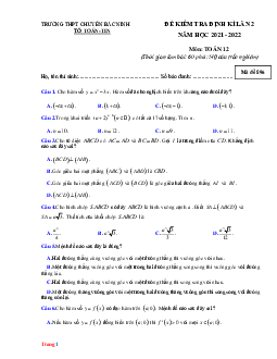 Đề Thi Thử Tốt Nghiệp THPT 2022 Môn Toán Chuyên Bắc Ninh Lần 2 Có Đáp Án