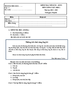 Đề thi học kì 2 lớp 1 năm 2022 - 2023 | Tiếng việt  | Chân trời sáng tạo | đề 3