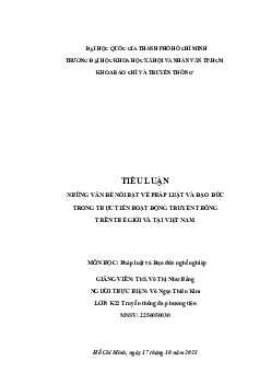 NHỮNG VẤN ĐỀ NỔI BẬT VỀ PHÁP LUẬT VÀ ĐẠO ĐỨC TRONG THỰC TIỄN HOẠT ĐỘNG TRUYỀN THÔNG TRÊN THẾ GIỚI VÀ TẠI VIỆT NAM | Pháp luật và Đạo đức nghề nghiệp | Đại học Khoa học Xã hội và Nhân văn, Đại học Quốc gia Thành phố HCM