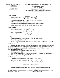 Đề Toán tuyển sinh vào 10 chuyên năm 2019 – 2020 sở GD&ĐT Hưng Yên (Đề chung)