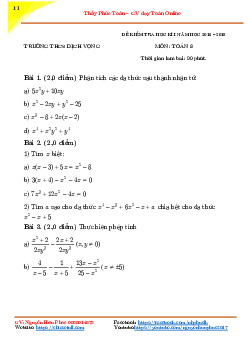 Đề thi HK1 Toán 8 năm học 2018 – 2019 trường THCS Dịch Vọng – Hà Nội