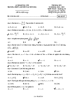 Đề thi HK1 Toán 10 năm 2021 – 2022 trường THPT chuyên Nguyễn Huệ – Hà Nội