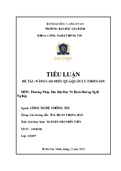 Nâng cao hiệu quả quản lý thời gian môn Phương pháp học đại học và định hướng nghề nghiệp | Đại học Gia Định