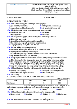 Đề kiểm tra giữa học kỳ 2 địa lí 10 năm học 2020-2021 (Đề 2)