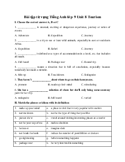 Bài tập từ vựng Tiếng Anh lớp 9 Unit 8 Tourism