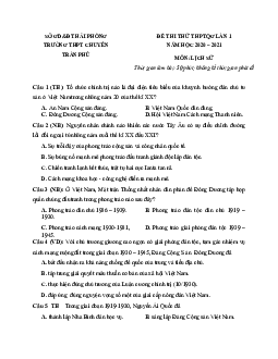 Đề thi thử THPT Quốc gia 2021 môn Lịch sử trường chuyên Trần Phú, Hải Phòng có đáp án