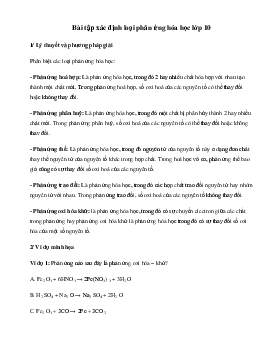 Bài tập xác định loại phản ứng hóa học 10 - Kết Nối Tri Thức