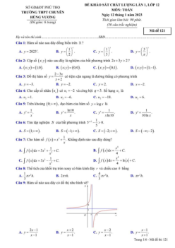 Đề thi thử THPT Quốc gia năm 2023 môn Toán trường chuyên Hùng Vương, Phú Thọ (có lời giải)