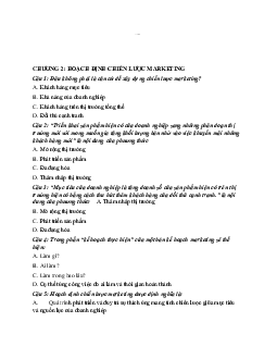 Câu hỏi trắc nghiệm Chương 2: Hoạch định chiến lược Marketing