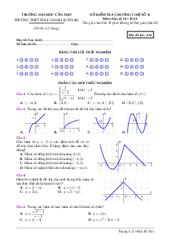 Đề kiểm tra chương 2 Đại số 10 (Hàm số bậc 1 – 2) trường THPT Thực hành Sư phạm – Cần Thơ