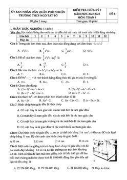 Đề giữa kỳ 1 Toán 8 năm 2023 – 2024 trường THCS Ngô Tất Tố – TP HCM