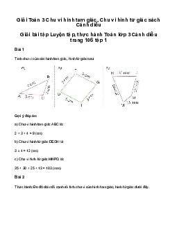Chu vi hình tam giác. Chu vi hình tứ giác: Giải bài tập Luyện tập, thực hành Toán lớp 3 Cánh diều trang 106 tập 1