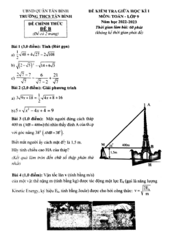 Đề giữa học kì 1 Toán 9 năm 2022 – 2023 trường THCS Tân Bình – TP HCM