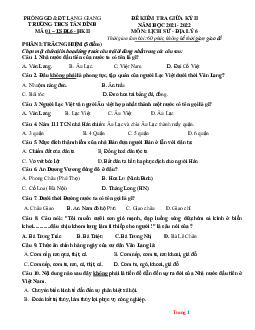 Đề thi giữa kì 2 Sử Địa 6 cánh diều THCS Tân Dĩnh 21-22 (có đáp án và ma trận)