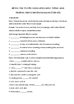 Đề thi thử vào lớp 6 môn Tiếng Anh trường THCS Ngoại Ngữ năm học 2024-2025 (Đề số 1)
