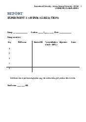 Experiment 1 Report Guideline - Chemistry Laboratory | Trường Đại học Quốc tế, Đại học Quốc gia Thành phố HCM