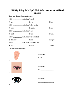 Bài tập Tiếng Anh lớp 3 Unit 4 Our bodies sách Global Success