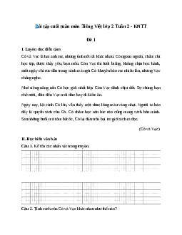 Phiếu bài tập cuối tuần lớp 2 môn Tiếng Việt Kết nối tri thức - Tuần 2