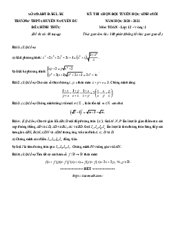 Đề thi HSG Toán 12 (vòng 1) năm 2020 – 2021 trường chuyên Nguyễn Du – Đắk Lắk