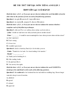 Đề thi thử THPT Quốc gia 2023 môn Tiếng Anh lần 3 trường THPT Yên Lạc 2 (có đáp án)
