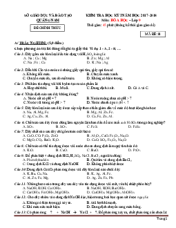 Đề thi học kỳ 1 môn hóa 9 Quảng Nam năm 2017-2018 (có lời giải)