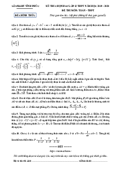 Đề thi chọn HSG Toán 12 THPT năm học 2019 – 2020 sở GD&ĐT Vĩnh Phúc