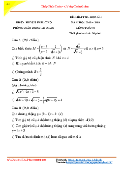 Đề kiểm tra học kỳ 1 Toán 9 năm 2018 – 2019 phòng GD&ĐT Phúc Thọ – Hà Nội