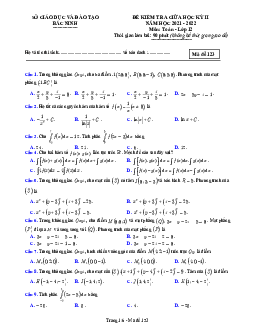 Đề kiểm tra giữa học kỳ 2 Toán 12 năm 2021 – 2022 sở GD&ĐT Bắc Ninh