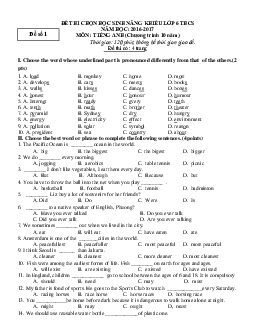 Bộ đề thi chọn học sinh giỏi môn tiếng Anh lớp 6 năm học 2016-2017