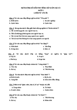 Ngân hàng Luyện từ và câu Tiếng Việt lớp 5 giữa học kì 1 năm 2024