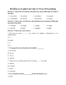 Đề kiểm tra 15 phút Unit 3 lớp 12: Ways Of Socialising hệ 7 năm