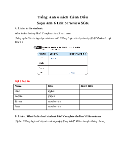 Soạn Anh 6 Unit 5 Preview SGK - Cánh diều
