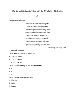Bài tập cuối tuần lớp 3 môn Tiếng Việt Cánh diều - Tuần 15