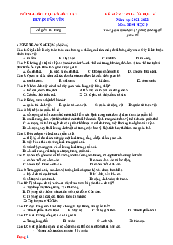 Đề thi giữa HK2 môn Sinh học 9 PGD Tân Yên năm 2021 -2022 (có đáp án)