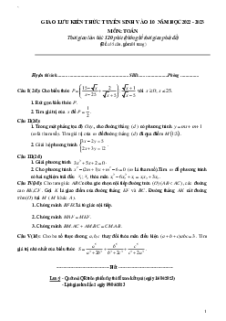 Đề giao lưu Toán vào lớp 10 năm 2023 trường THPT Quảng Xương 1 – Thanh Hoá