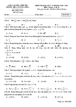 Đề thi HK2 Toán 12 năm 2019 – 2020 trường THPT An Lương Đông – TT Huế