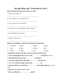 Bài tập Tiếng Anh 7 Global Success Unit 2
