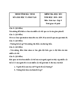 Đề thi học kì 1 lớp 9 môn Sinh học Sở GD&ĐT tỉnh Bắc Ninh năm học 2018 - 2019