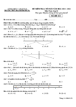Đề cuối kì 1 Toán 12 năm 2021 – 2022 trường THPT Phan Đình Phùng – Quảng Bình