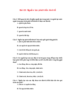 Trắc nghiệm Địa lí 10 Bài 23 Chương 9 | Chân trời sáng tạo