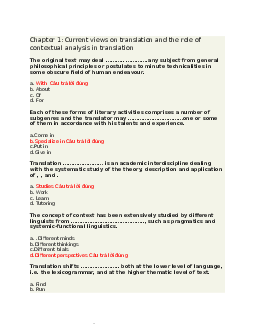 Chapter 1: Current views on translation and the role of contextual analysis in translation