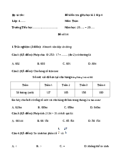 Đề thi giữa học kì 2 lớp 4 môn Toán Kết nối tri thức - Đề số 14