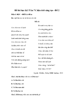 Đề thi học kì 1 môn Ngữ Văn lớp 7 | Đề 2 | Chân trời sáng tạo