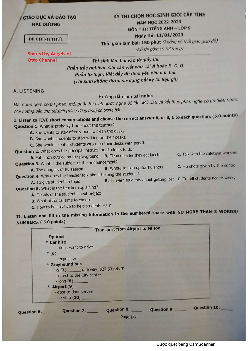 Đề thi chọn học sinh giỏi cấp tỉnh Hải Dương môn Tiếng Anh 9 THCS năm học 2022-2023 (có đáp án)