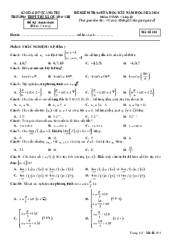 Đề giữa kỳ 1 Toán 11 năm 2023 – 2024 trường THPT Thị xã Quảng Trị