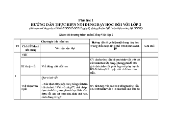 Tinh giản chương trình lớp 2 năm 2021 - 2022 theo Công văn 3969 | Tiếng việt 2