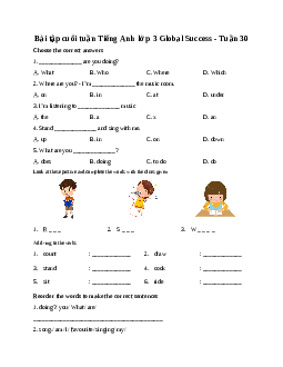 Bài tập cuối tuần Tiếng Anh lớp 3 Global Success - Tuần 30