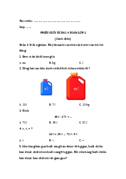 Bài tập cuối tuần Toán lớp 2 Cánh diều Tuần 14