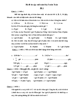 Bộ đề ôn tập Toán lớp 5 học kì 2 năm 2019 - 2020